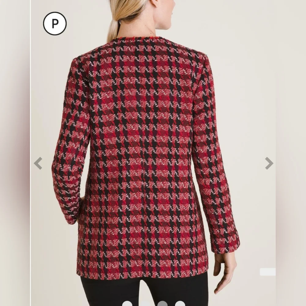 NWT Chico’s Red & Black Houndstooth Tweed Blazer Jacket Size Petite Size 12